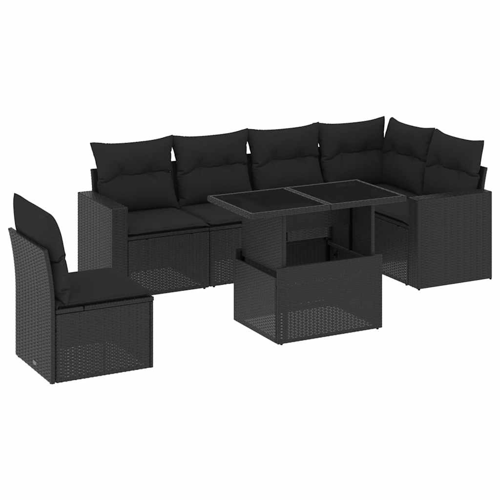 7-delige Loungeset met kussens poly rattan zwart is nu te koop bij PeponiXL, paradijselijk wonen!