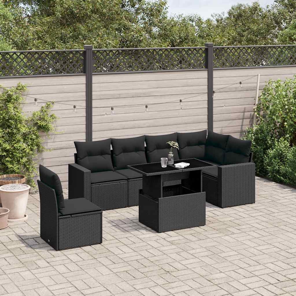 7-delige Loungeset met kussens poly rattan zwart is nu te koop bij PeponiXL, paradijselijk wonen!