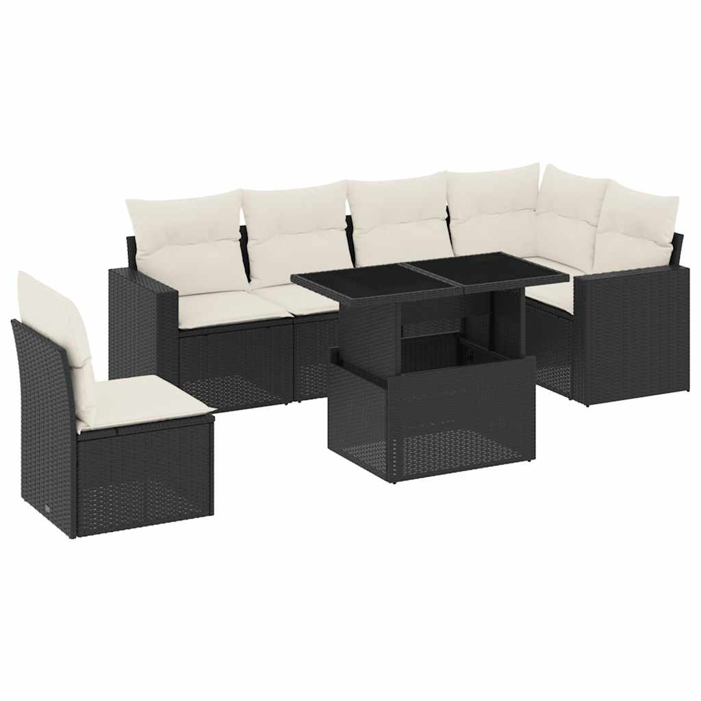 7-delige Loungeset met kussens poly rattan zwart is nu te koop bij PeponiXL, paradijselijk wonen!