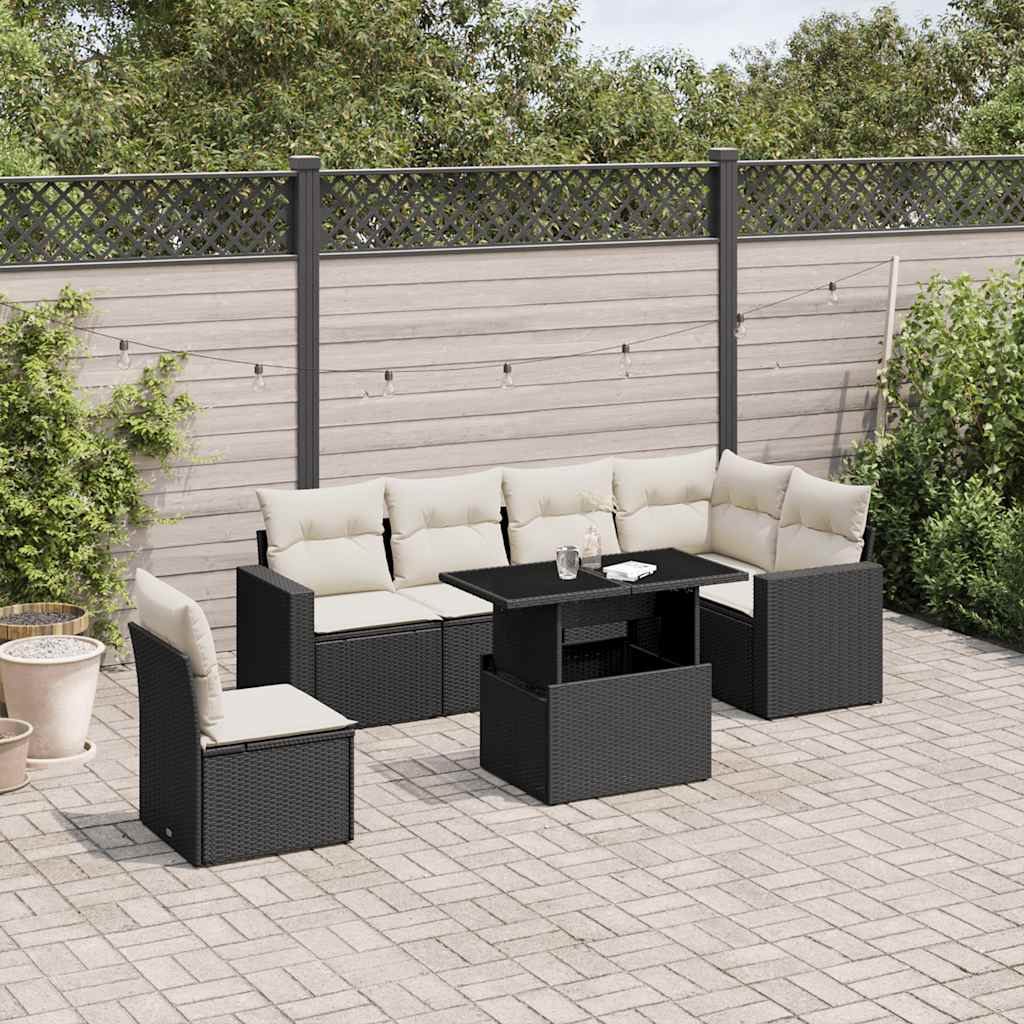 7-delige Loungeset met kussens poly rattan zwart is nu te koop bij PeponiXL, paradijselijk wonen!