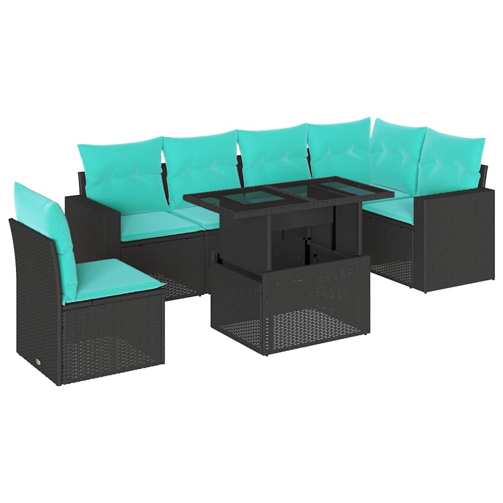 7-delige tuinbankset met kussens van zwart polyrotan is nu te koop bij PeponiXL, paradijselijk wonen!