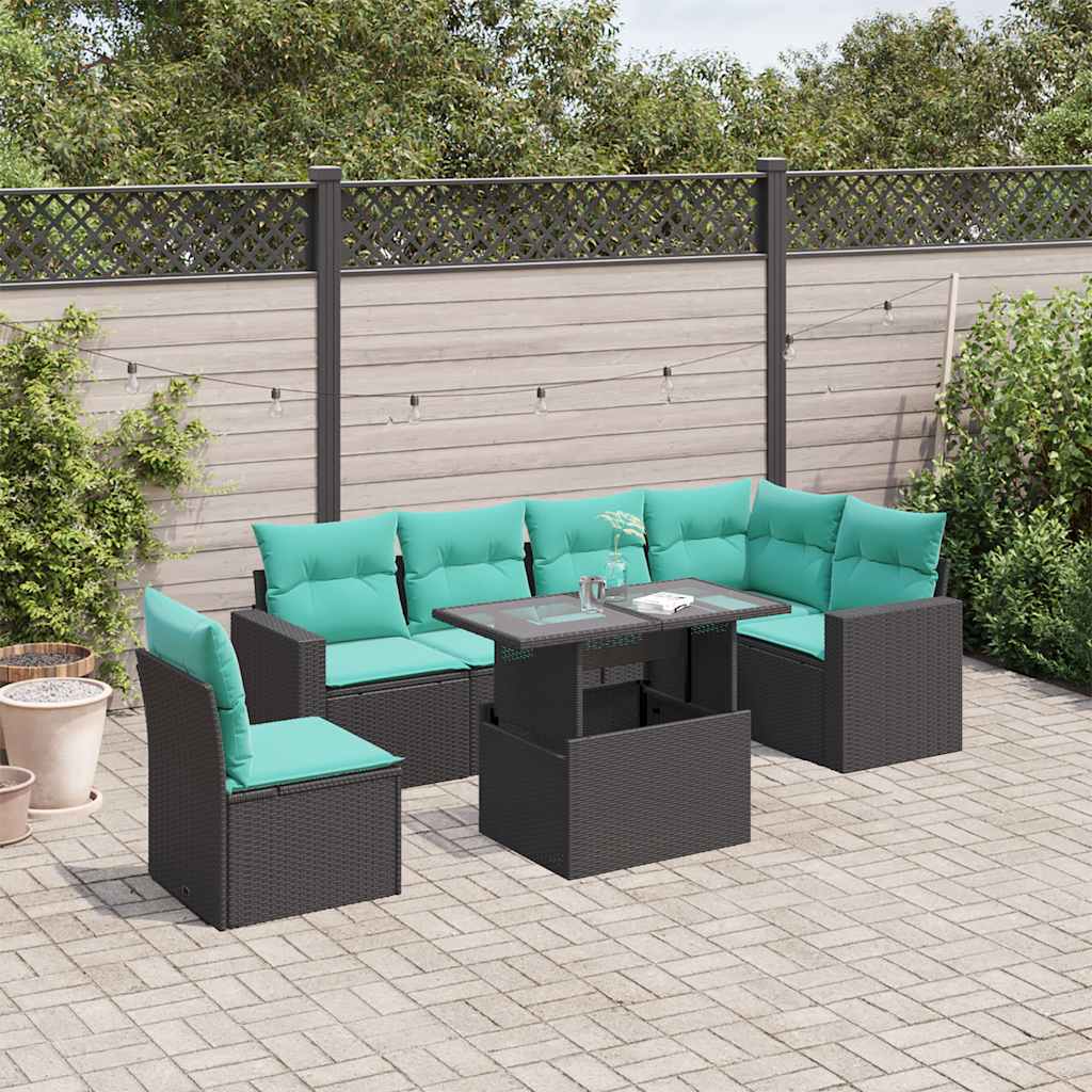 7-delige tuinbankset met kussens van zwart polyrotan is nu te koop bij PeponiXL, paradijselijk wonen!