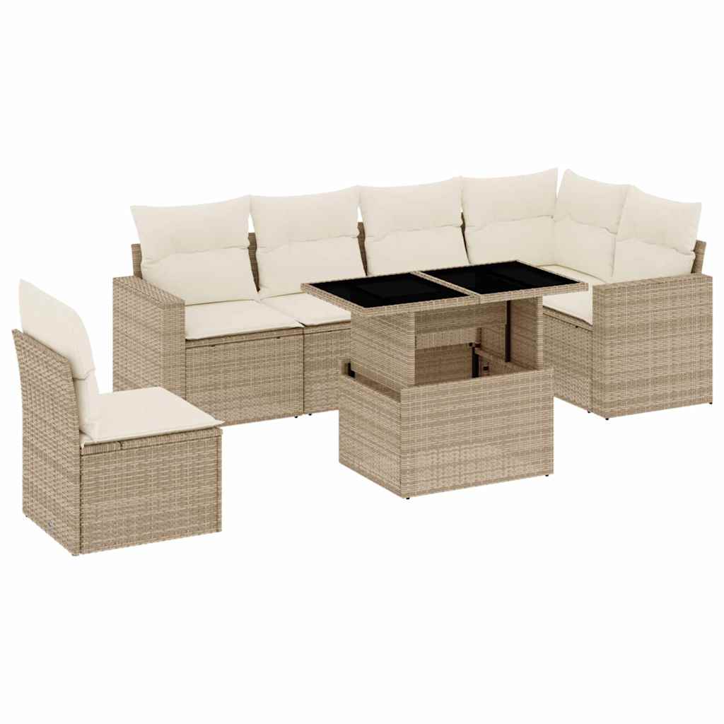 7-delige Loungeset met kussens poly rattan beige is nu te koop bij PeponiXL, paradijselijk wonen!