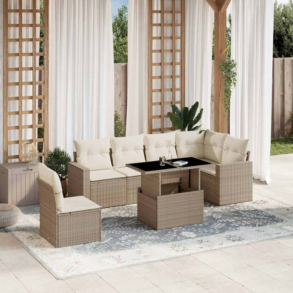 7-delige Loungeset met kussens poly rattan beige is nu te koop bij PeponiXL, paradijselijk wonen!