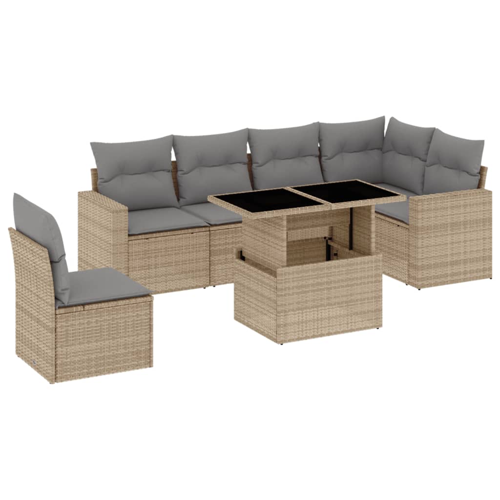 7-delige Loungeset met kussens poly rattan beige is nu te koop bij PeponiXL, paradijselijk wonen!