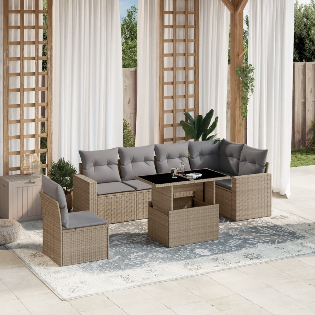 7-delige Loungeset met kussens poly rattan beige is nu te koop bij PeponiXL, paradijselijk wonen!
