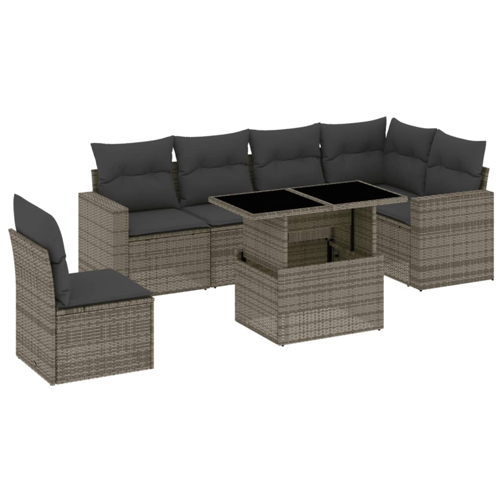7-delige Loungeset met kussens poly rattan grijs is nu te koop bij PeponiXL, paradijselijk wonen!