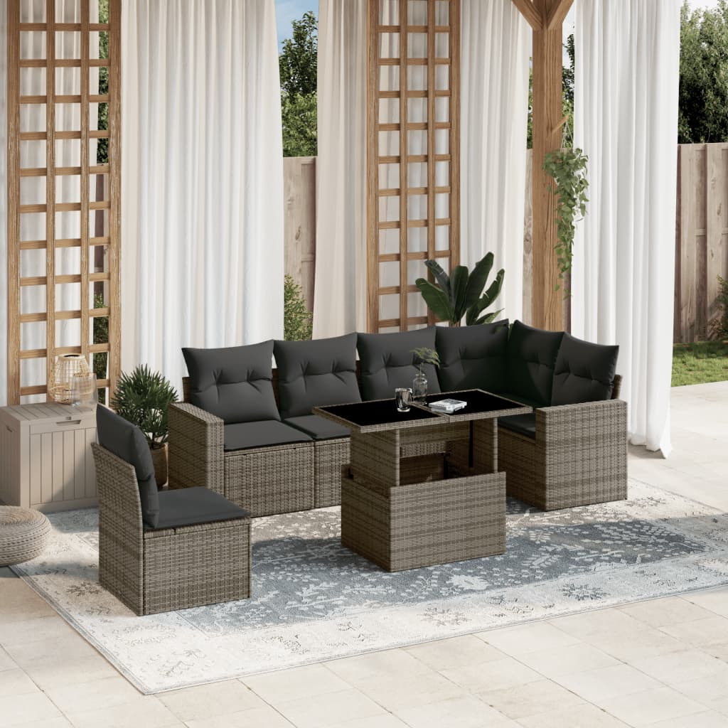 7-delige Loungeset met kussens poly rattan grijs is nu te koop bij PeponiXL, paradijselijk wonen!