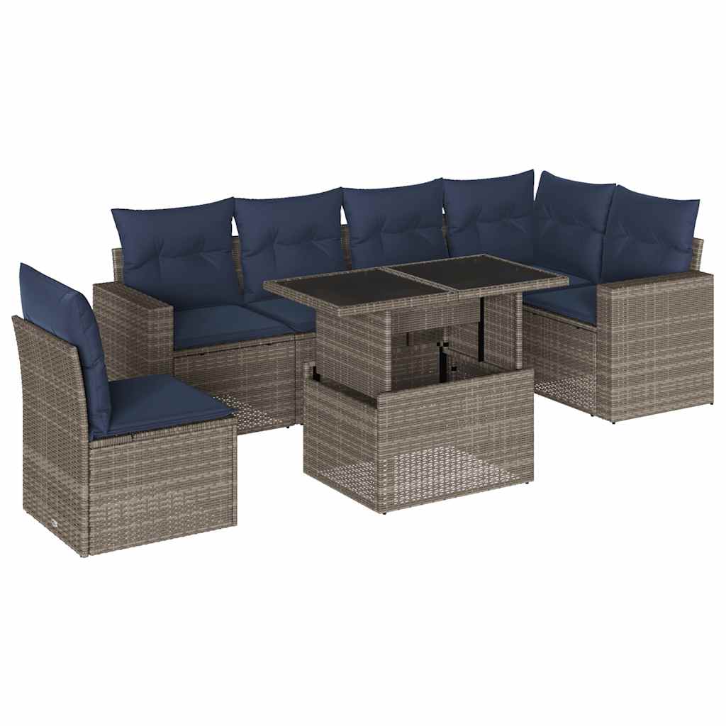 7-delige tuinbankset met kussens, grijs polyrotan is nu te koop bij PeponiXL, paradijselijk wonen!