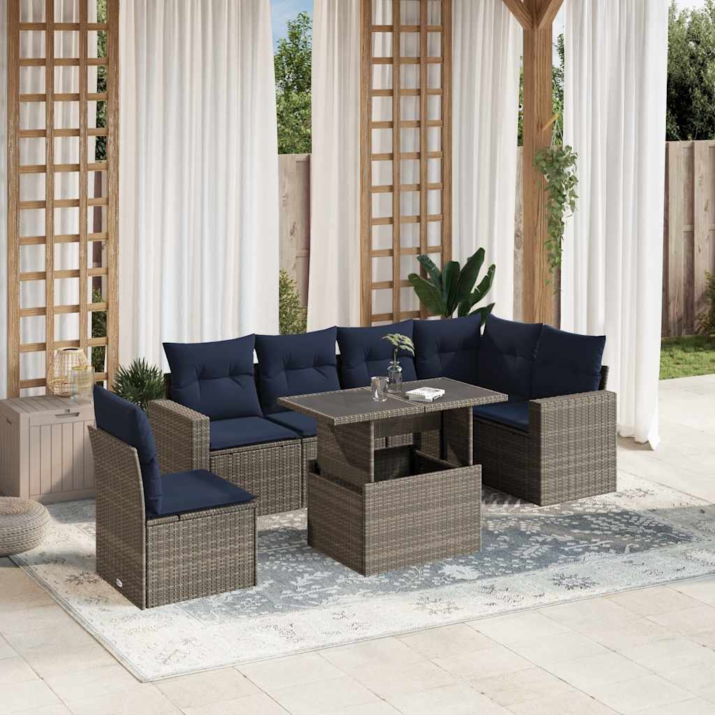 7-delige tuinbankset met kussens, grijs polyrotan is nu te koop bij PeponiXL, paradijselijk wonen!