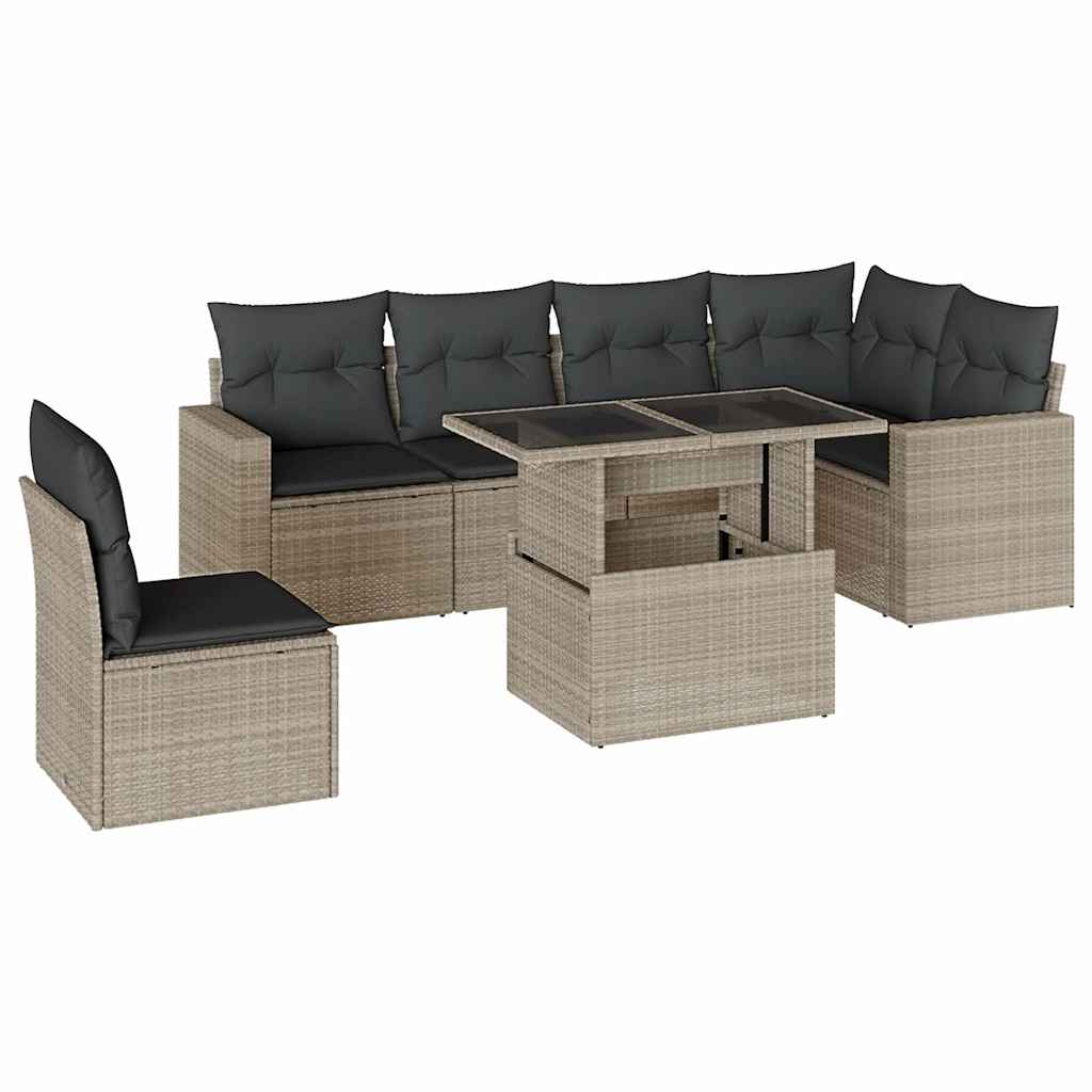 7-delige Loungeset met kussens poly rattan lichtgrijs is nu te koop bij PeponiXL, paradijselijk wonen!