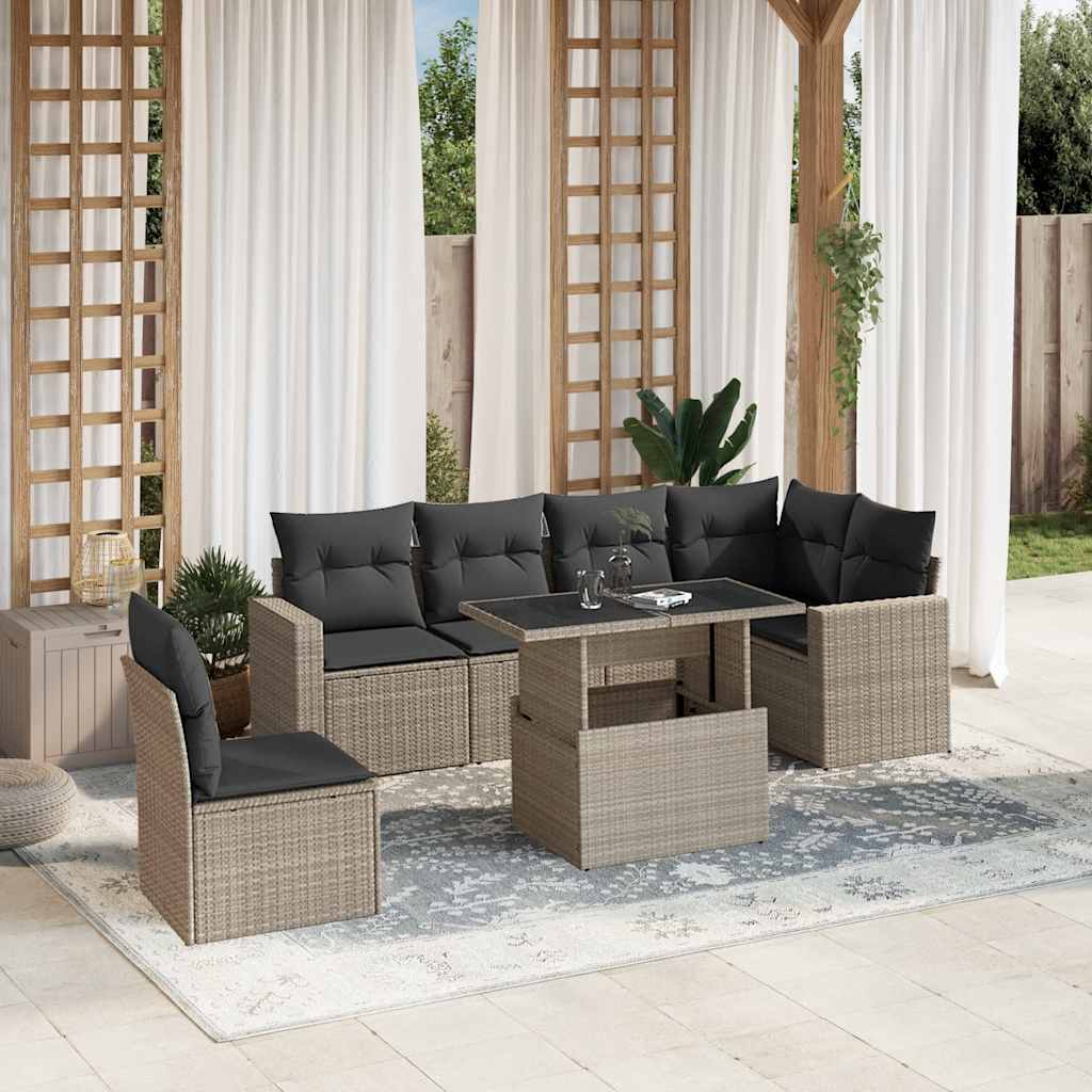 7-delige Loungeset met kussens poly rattan lichtgrijs is nu te koop bij PeponiXL, paradijselijk wonen!