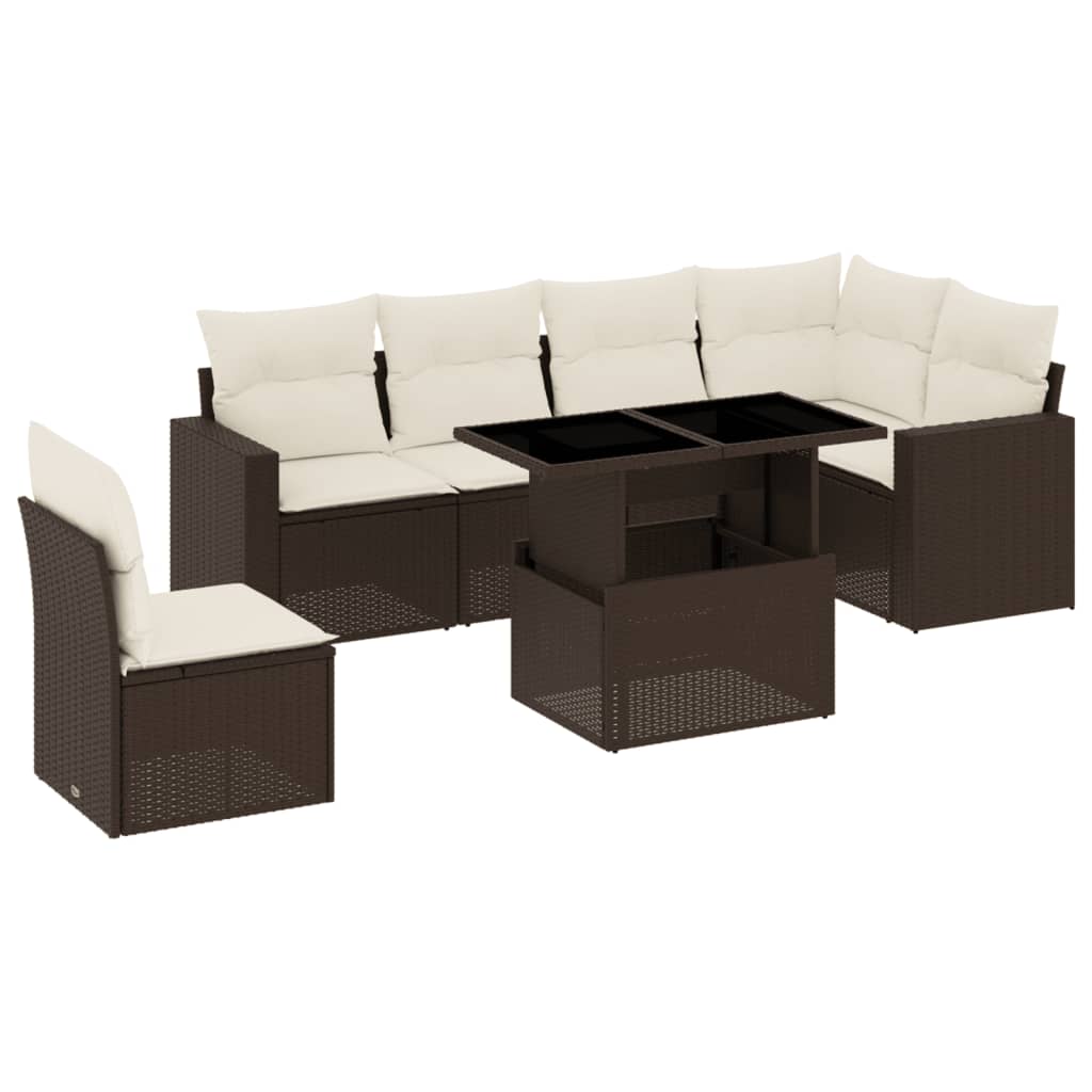 7-delige Loungeset met kussens poly rattan bruin is nu te koop bij PeponiXL, paradijselijk wonen!