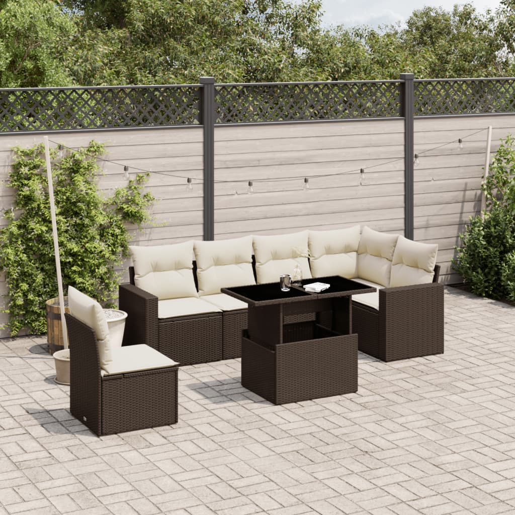 7-delige Loungeset met kussens poly rattan bruin is nu te koop bij PeponiXL, paradijselijk wonen!