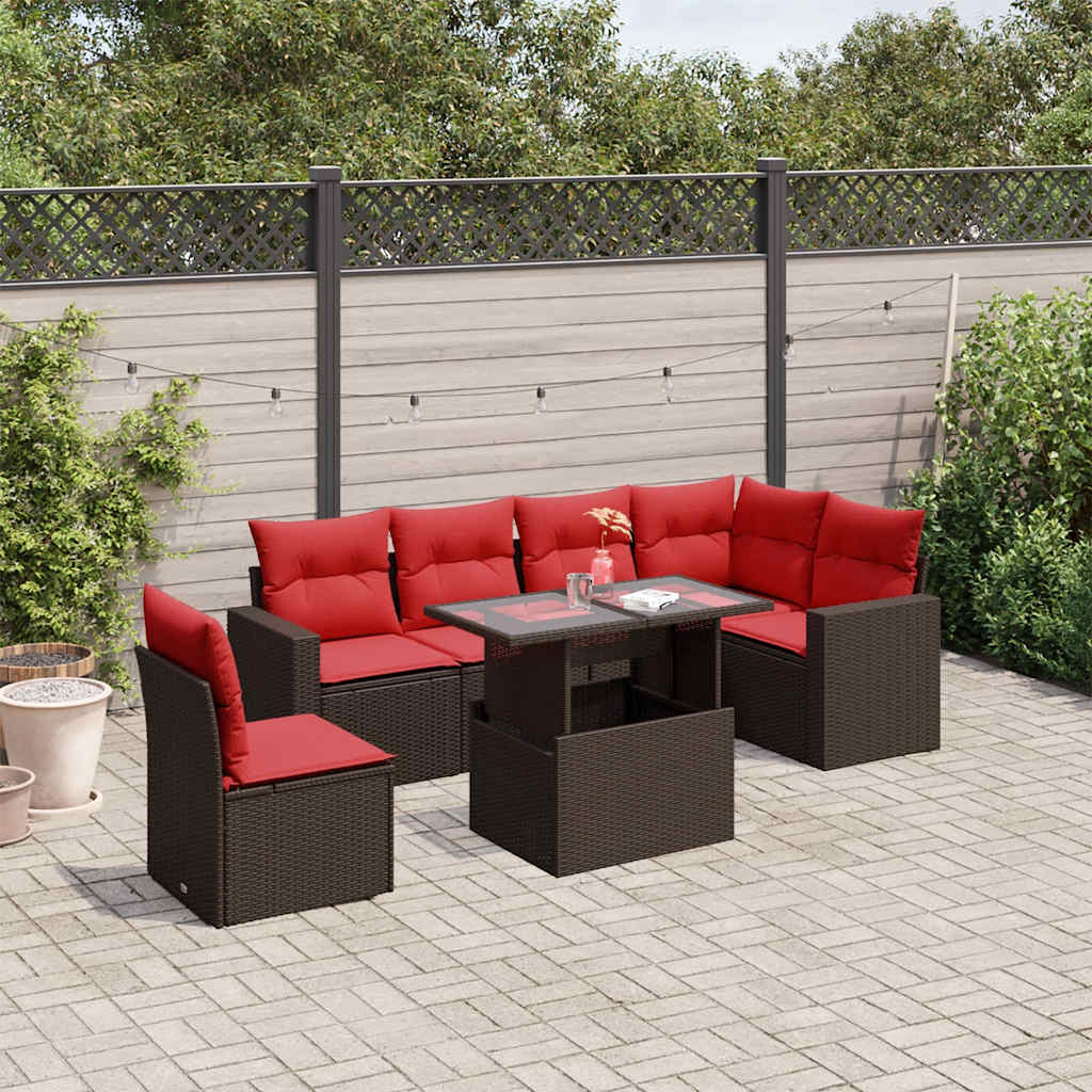 7-delige tuinbankset met kussens, bruin polyrotan is nu te koop bij PeponiXL, paradijselijk wonen!