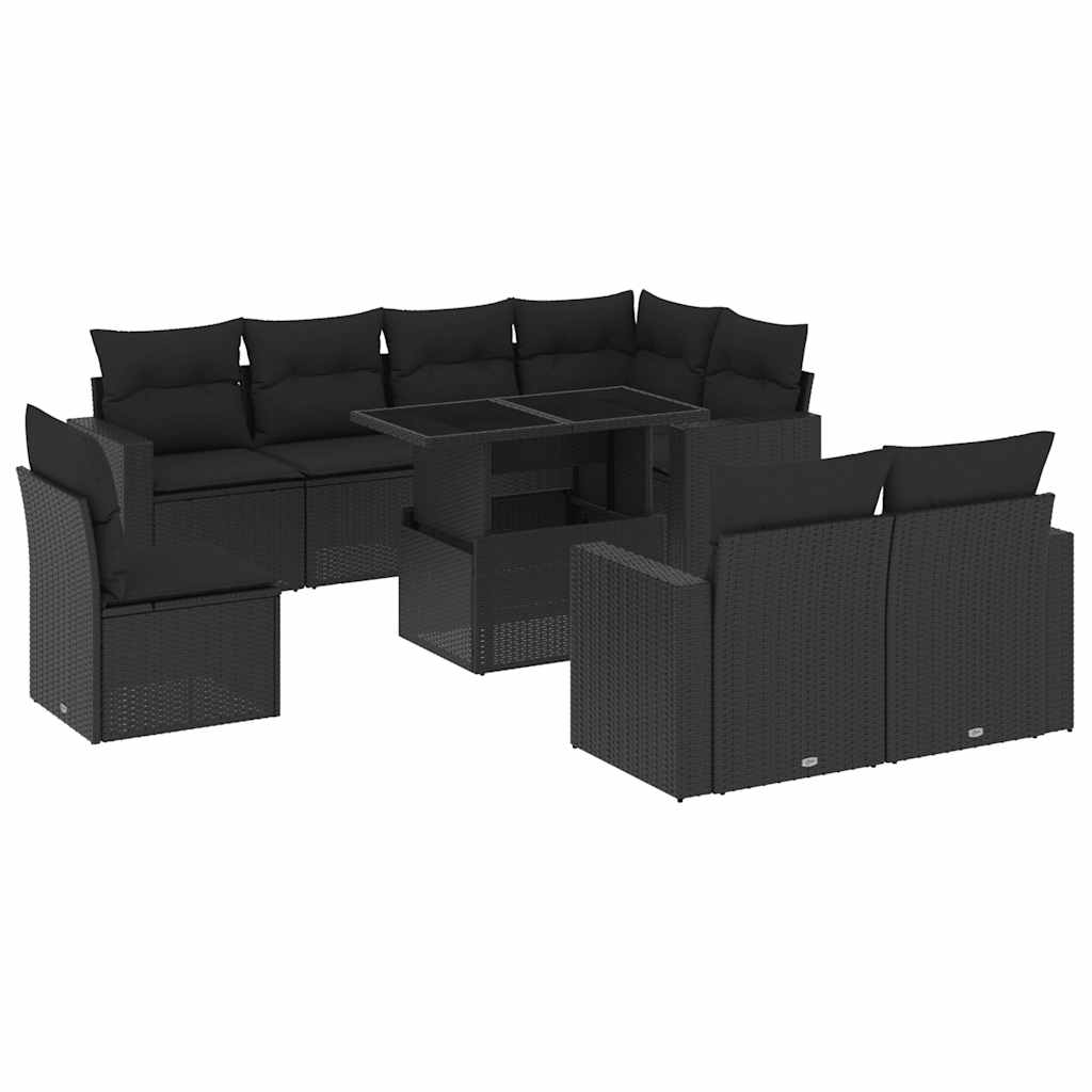 9-delige Loungeset met kussens poly rattan zwart is nu te koop bij PeponiXL, paradijselijk wonen!