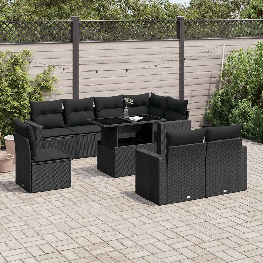 9-delige Loungeset met kussens poly rattan zwart is nu te koop bij PeponiXL, paradijselijk wonen!