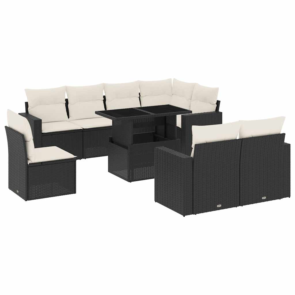 9-delige Loungeset met kussens poly rattan zwart is nu te koop bij PeponiXL, paradijselijk wonen!