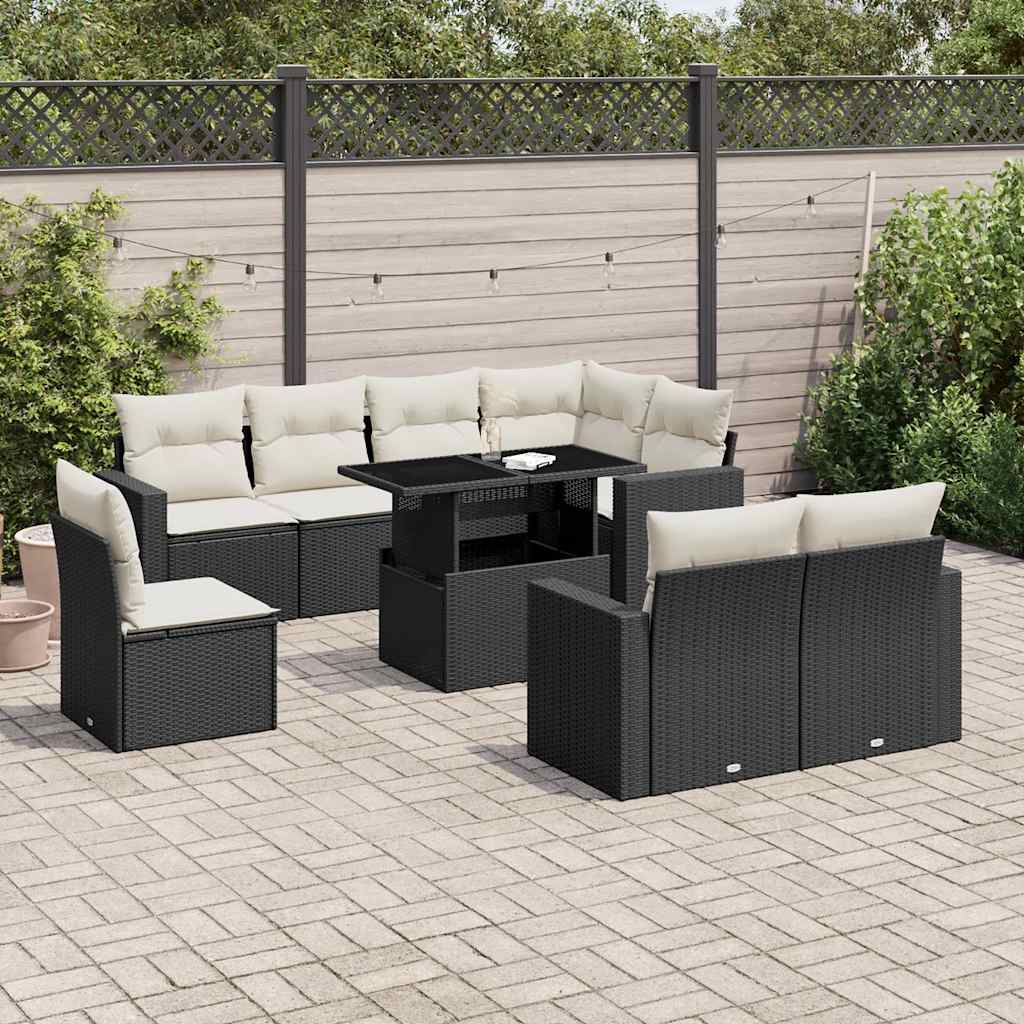 9-delige Loungeset met kussens poly rattan zwart is nu te koop bij PeponiXL, paradijselijk wonen!