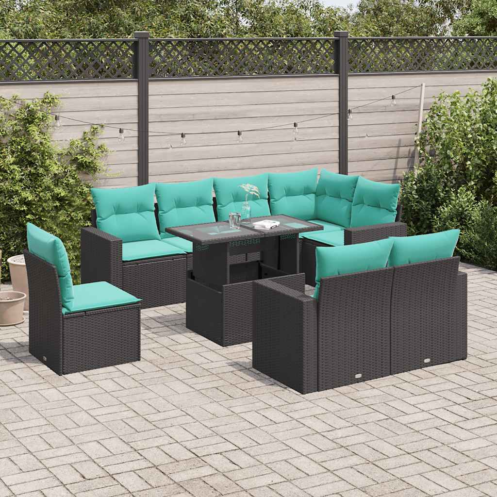 9-delige tuinbankset met kussens van zwart polyrotan is nu te koop bij PeponiXL, paradijselijk wonen!