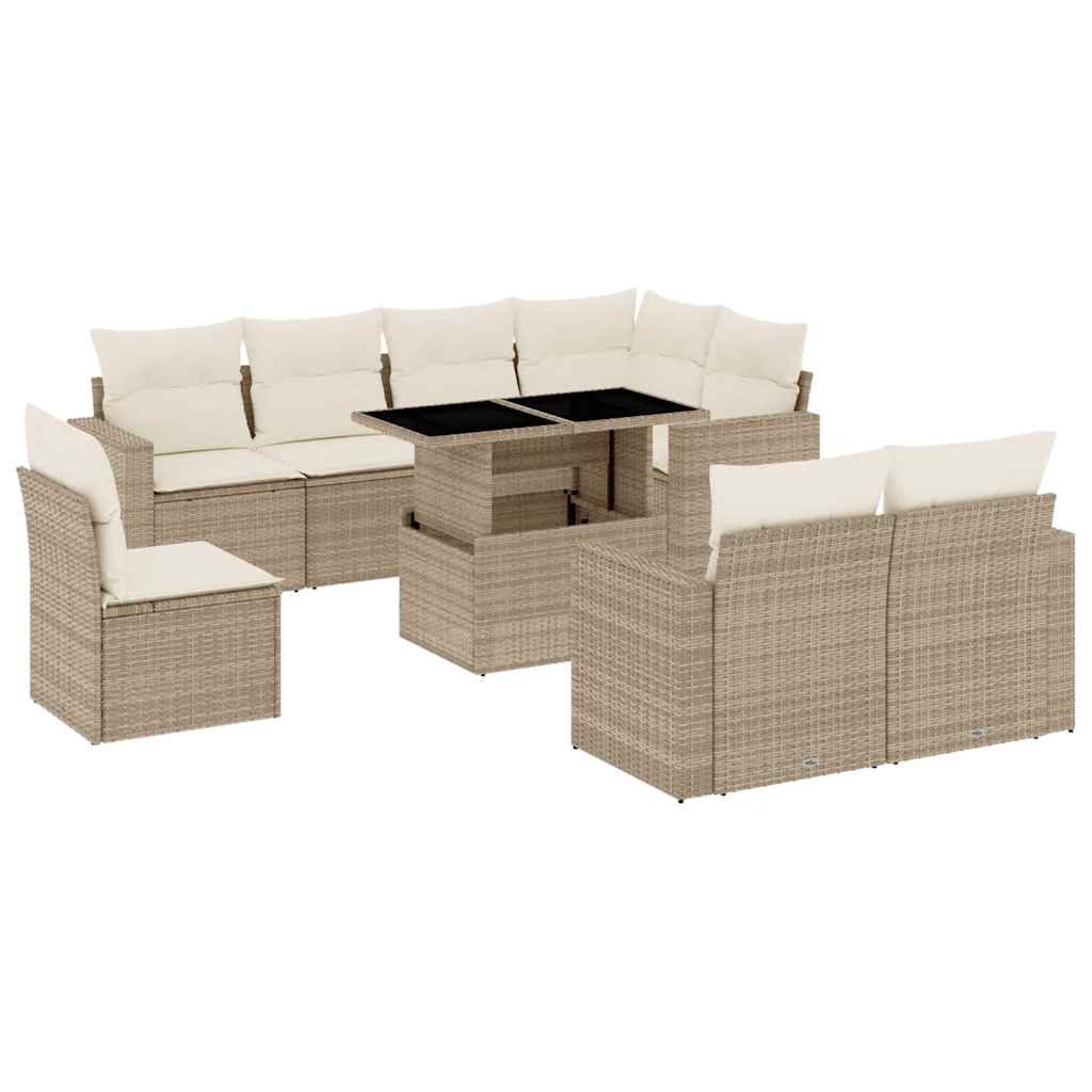 9-delige Loungeset met kussens poly rattan beige is nu te koop bij PeponiXL, paradijselijk wonen!