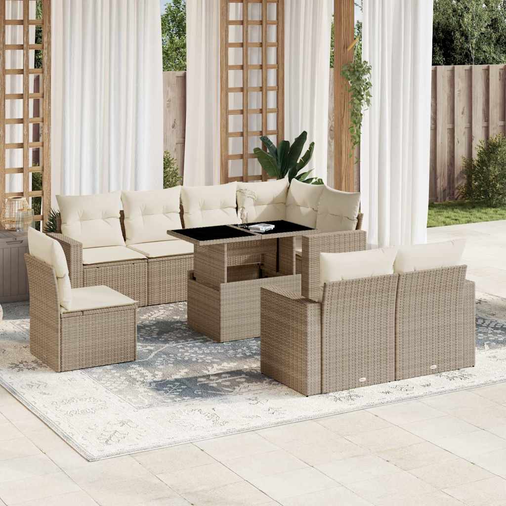 9-delige Loungeset met kussens poly rattan beige is nu te koop bij PeponiXL, paradijselijk wonen!