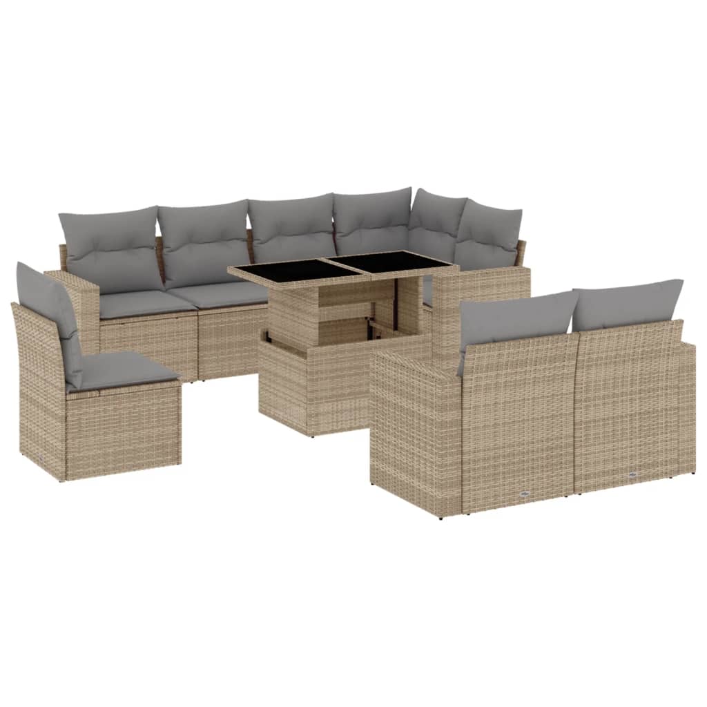 9-delige Loungeset met kussens poly rattan beige is nu te koop bij PeponiXL, paradijselijk wonen!