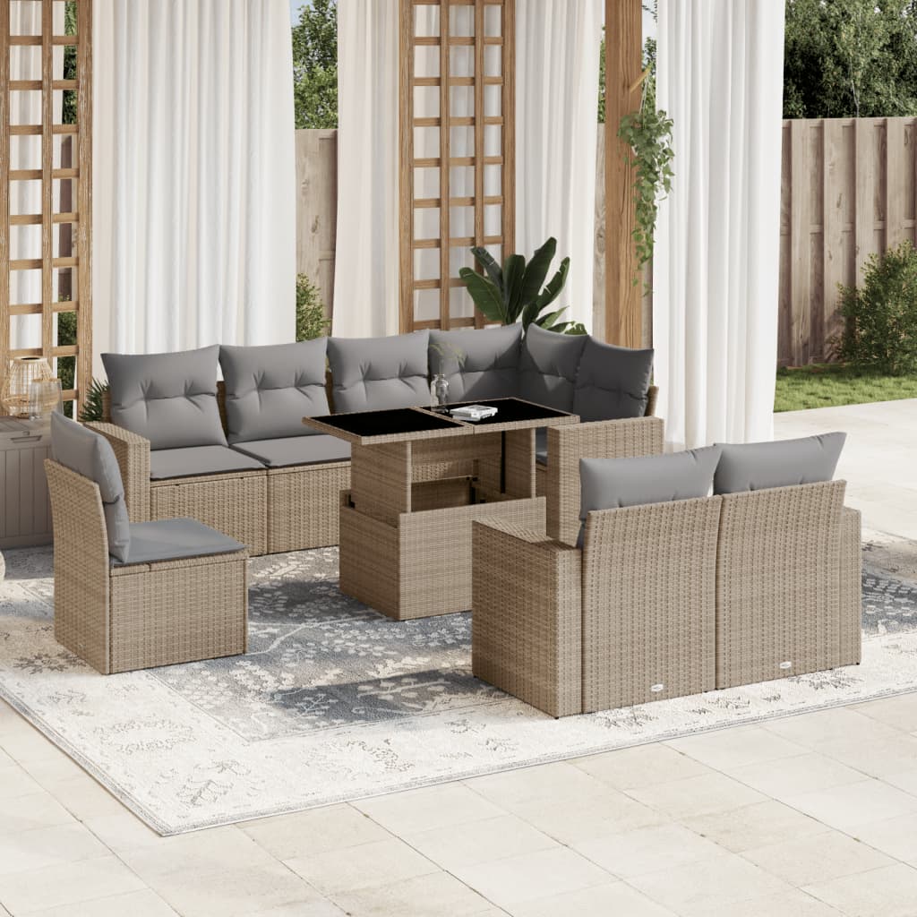 9-delige Loungeset met kussens poly rattan beige is nu te koop bij PeponiXL, paradijselijk wonen!