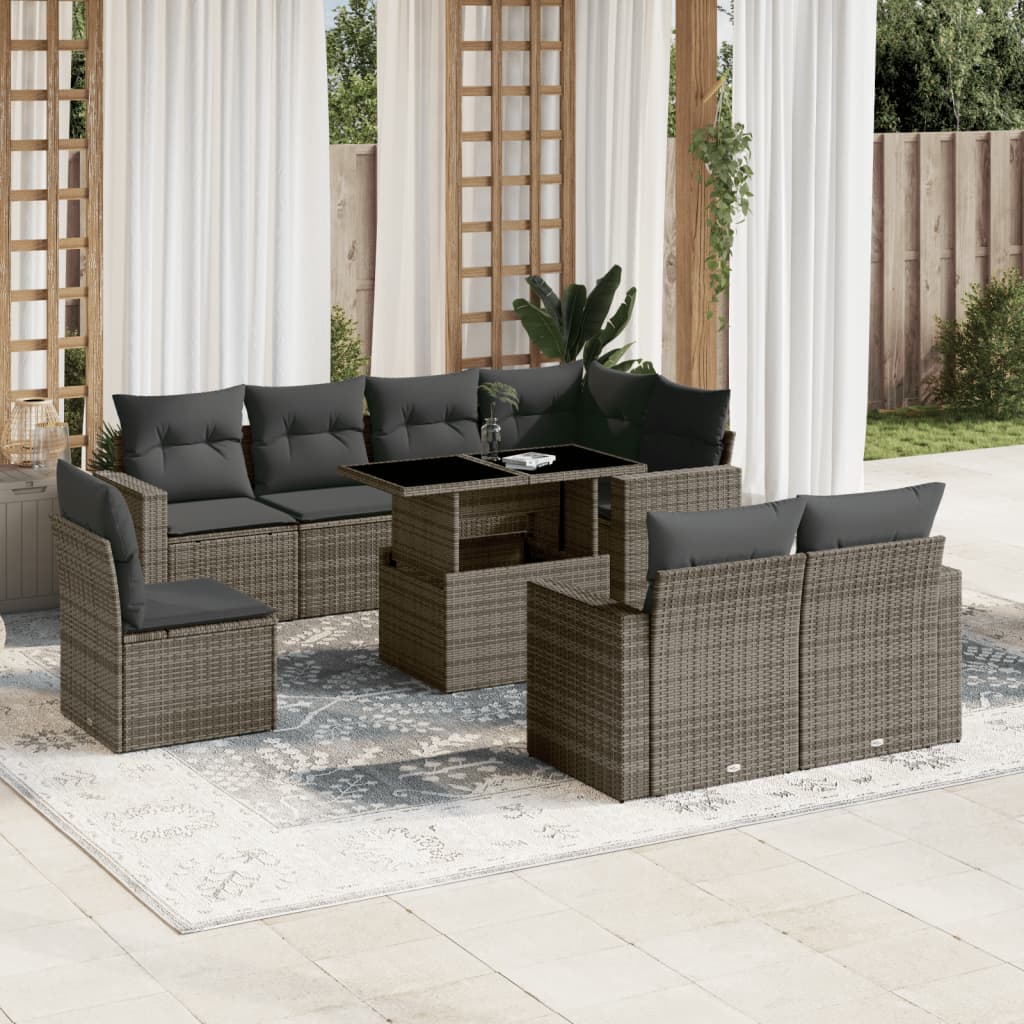9-delige Loungeset met kussens poly rattan grijs is nu te koop bij PeponiXL, paradijselijk wonen!