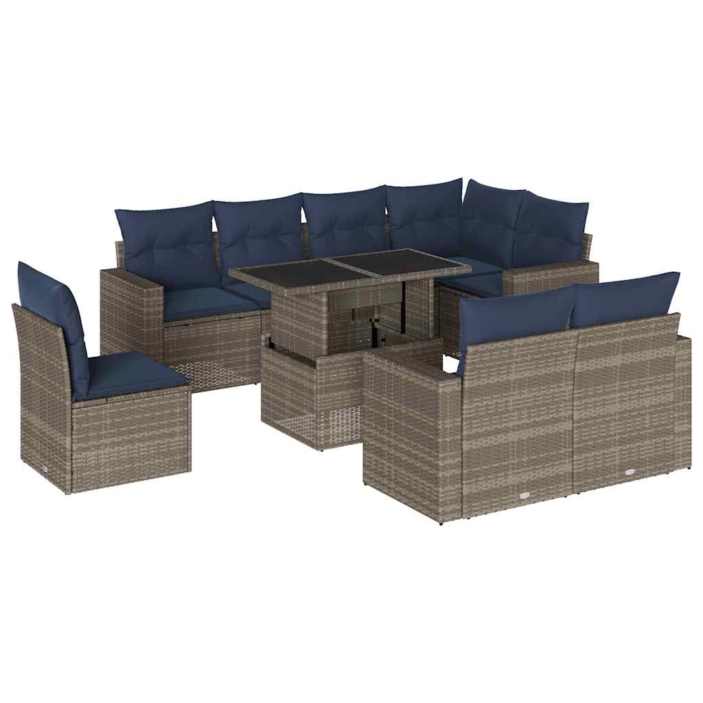 9-delige tuinbankset met kussens, grijs polyrotan is nu te koop bij PeponiXL, paradijselijk wonen!