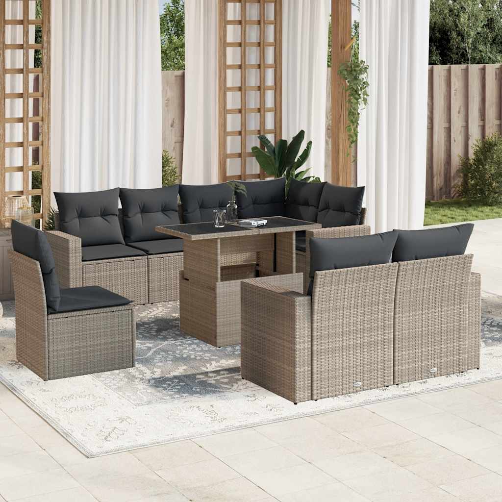 9-delige Loungeset met kussens poly rattan lichtgrijs is nu te koop bij PeponiXL, paradijselijk wonen!