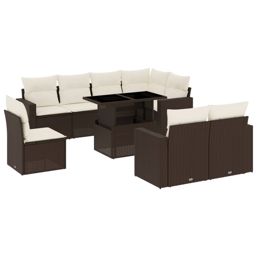 9-delige Loungeset met kussens poly rattan bruin is nu te koop bij PeponiXL, paradijselijk wonen!