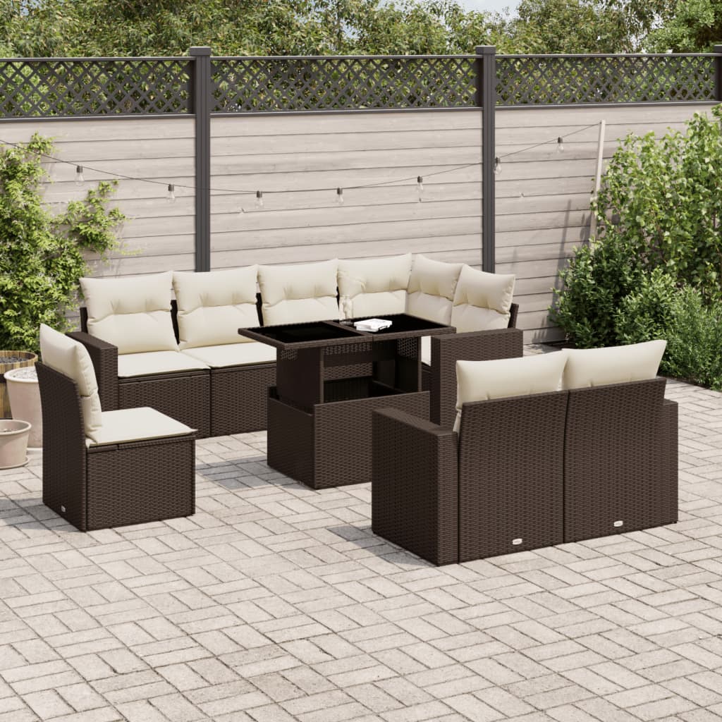 9-delige Loungeset met kussens poly rattan bruin is nu te koop bij PeponiXL, paradijselijk wonen!