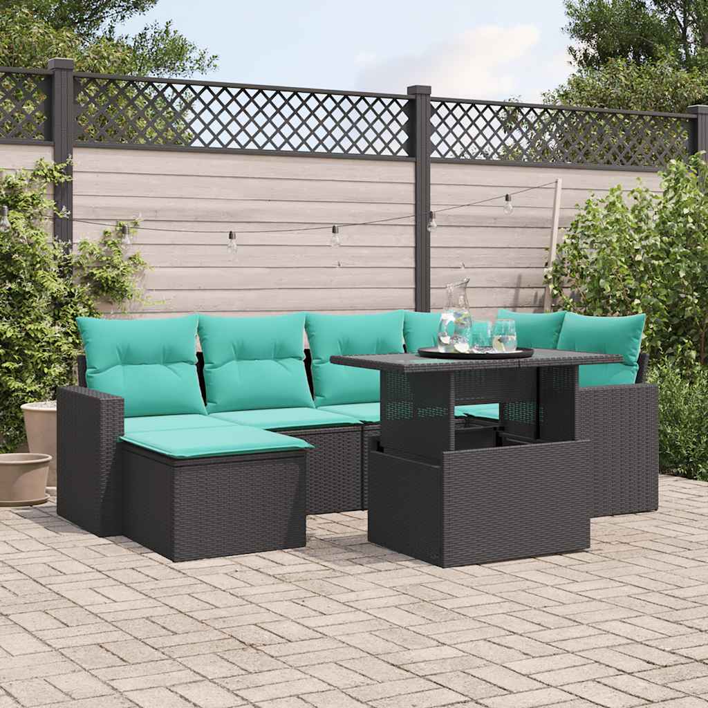 7-delige tuinbankset met kussens van zwart polyrotan is nu te koop bij PeponiXL, paradijselijk wonen!