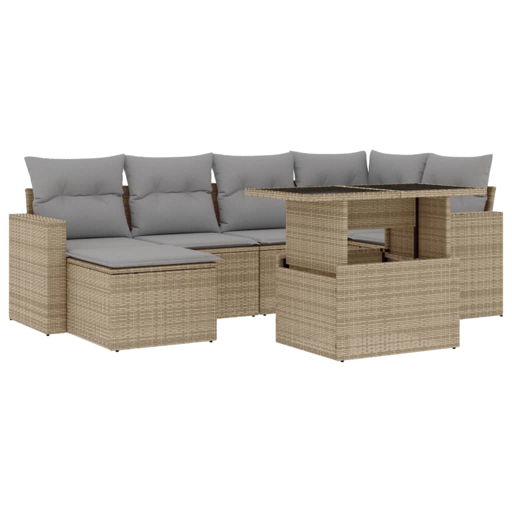 7-delige Loungeset met kussens poly rattan beige is nu te koop bij PeponiXL, paradijselijk wonen!