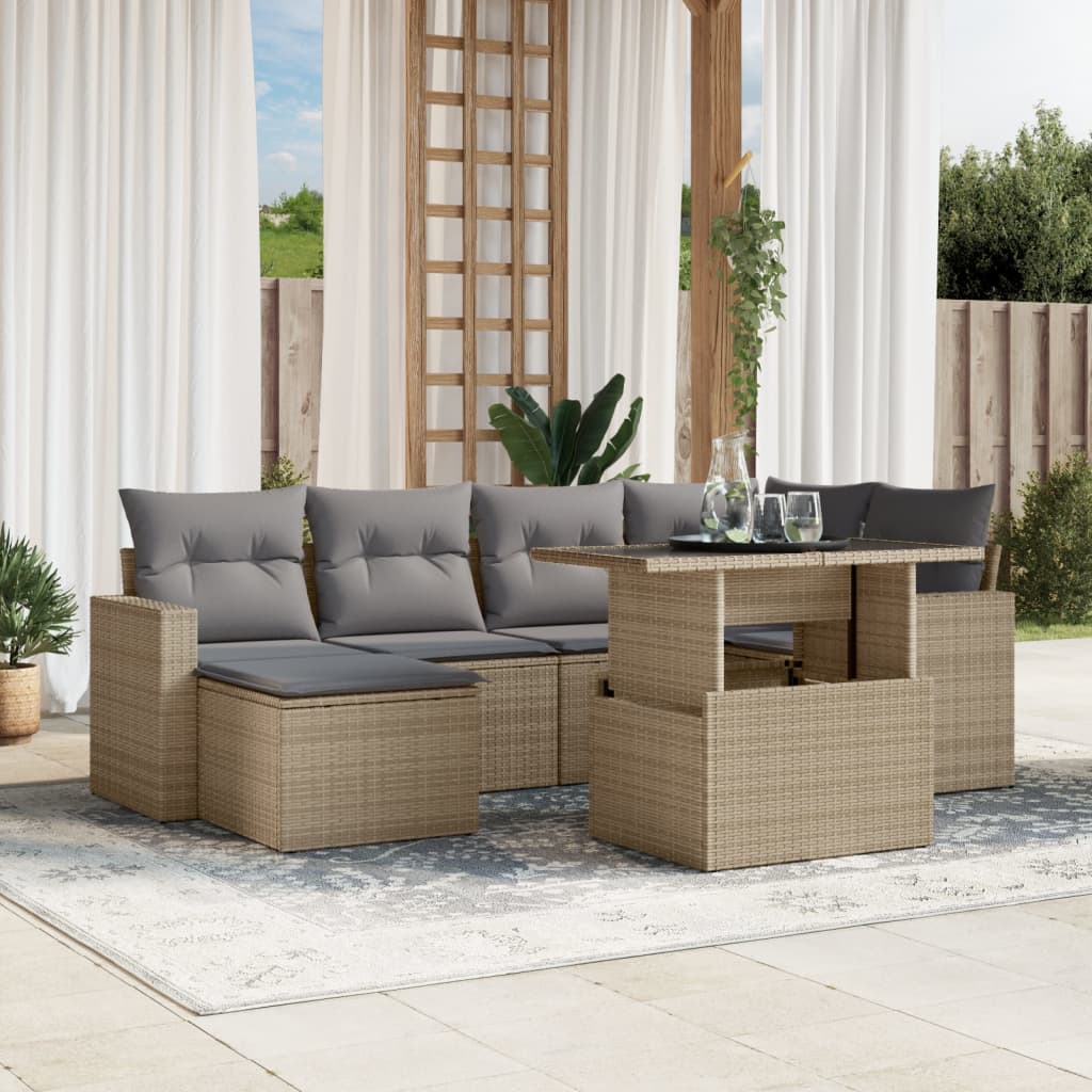 7-delige Loungeset met kussens poly rattan beige is nu te koop bij PeponiXL, paradijselijk wonen!
