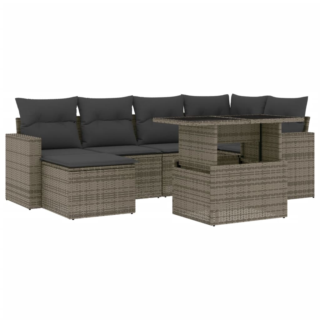 7-delige Loungeset met kussens poly rattan grijs is nu te koop bij PeponiXL, paradijselijk wonen!