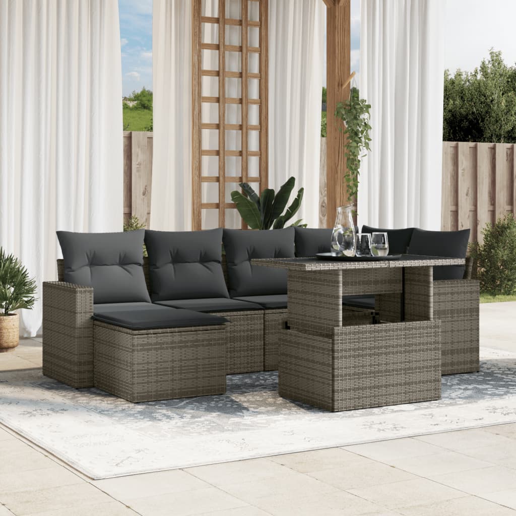 7-delige Loungeset met kussens poly rattan grijs is nu te koop bij PeponiXL, paradijselijk wonen!
