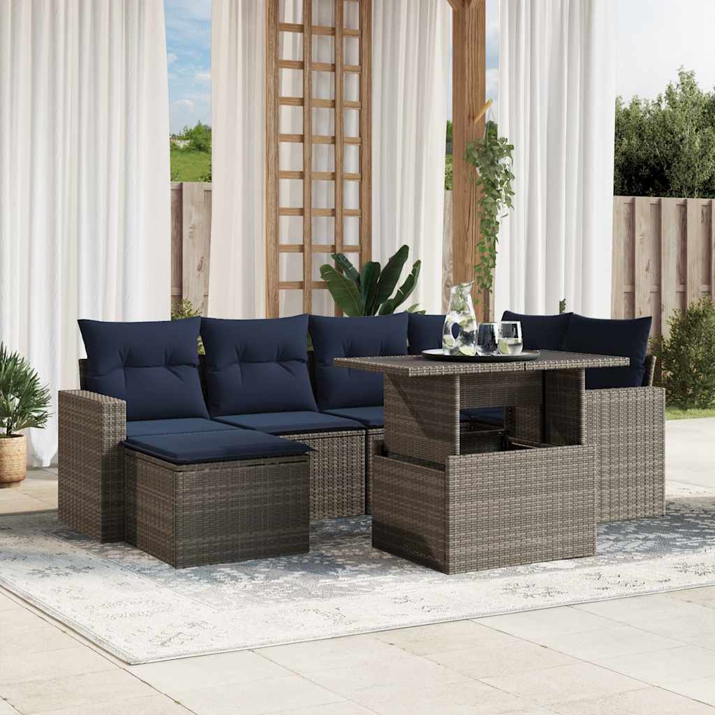 7-delige tuinbankset met kussens, grijs polyrotan is nu te koop bij PeponiXL, paradijselijk wonen!