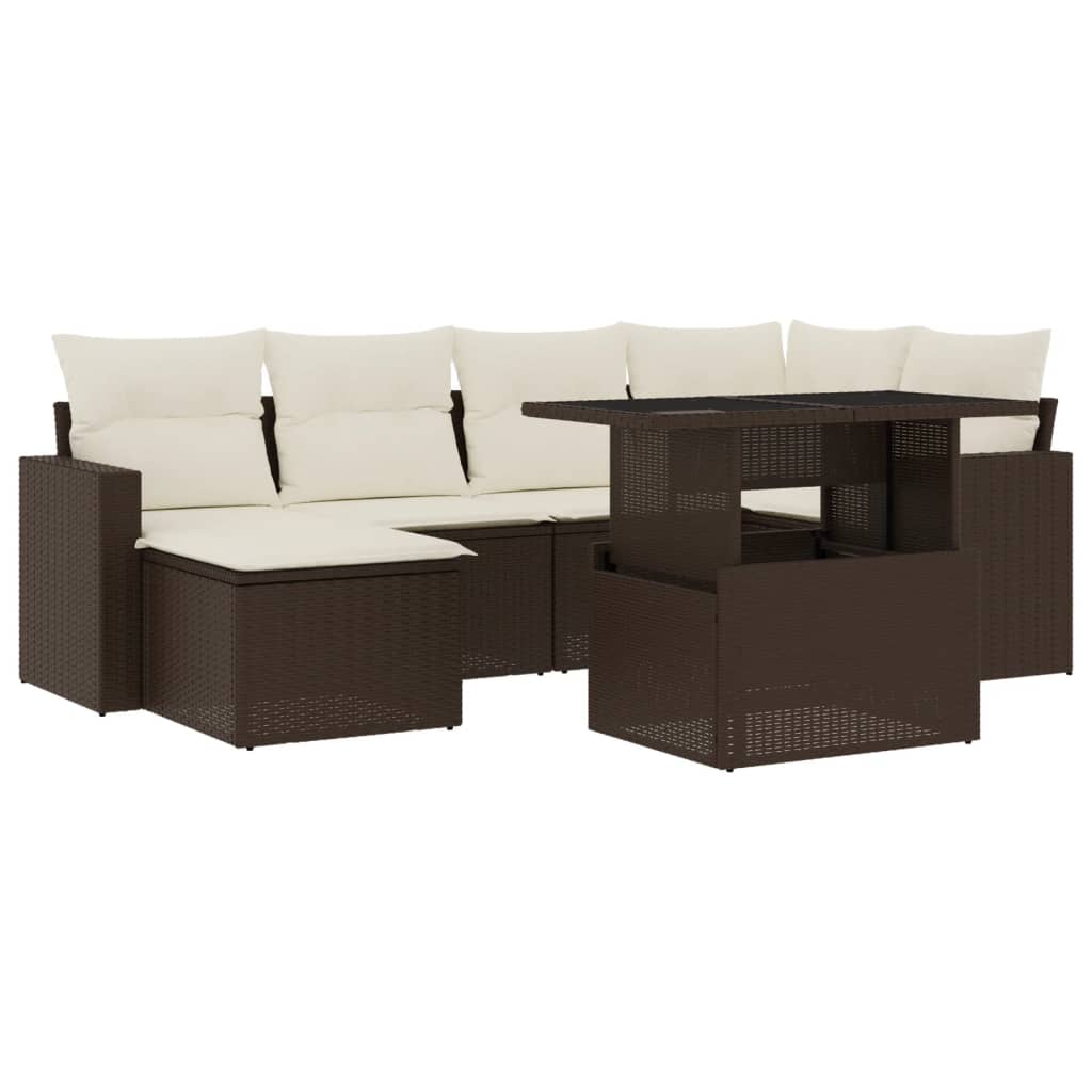 7-delige Loungeset met kussens poly rattan bruin is nu te koop bij PeponiXL, paradijselijk wonen!