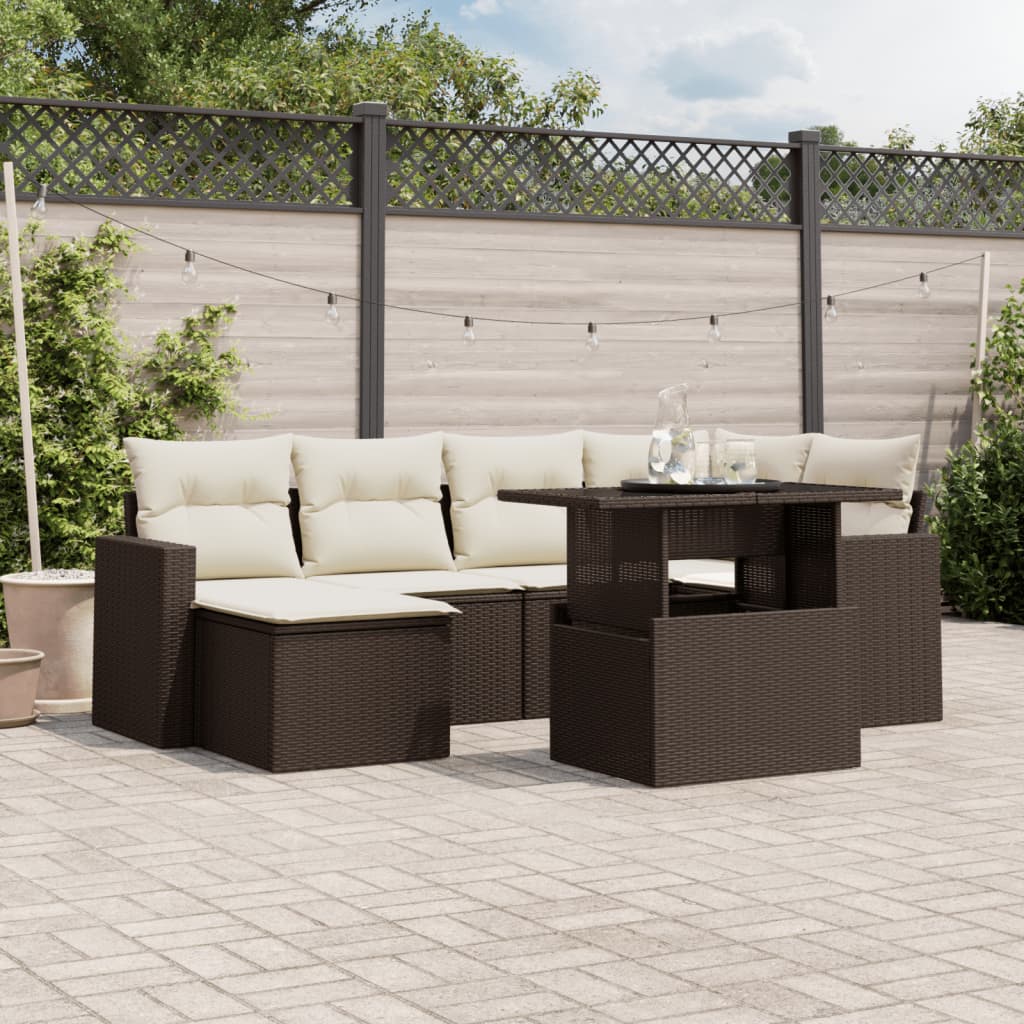 7-delige Loungeset met kussens poly rattan bruin is nu te koop bij PeponiXL, paradijselijk wonen!