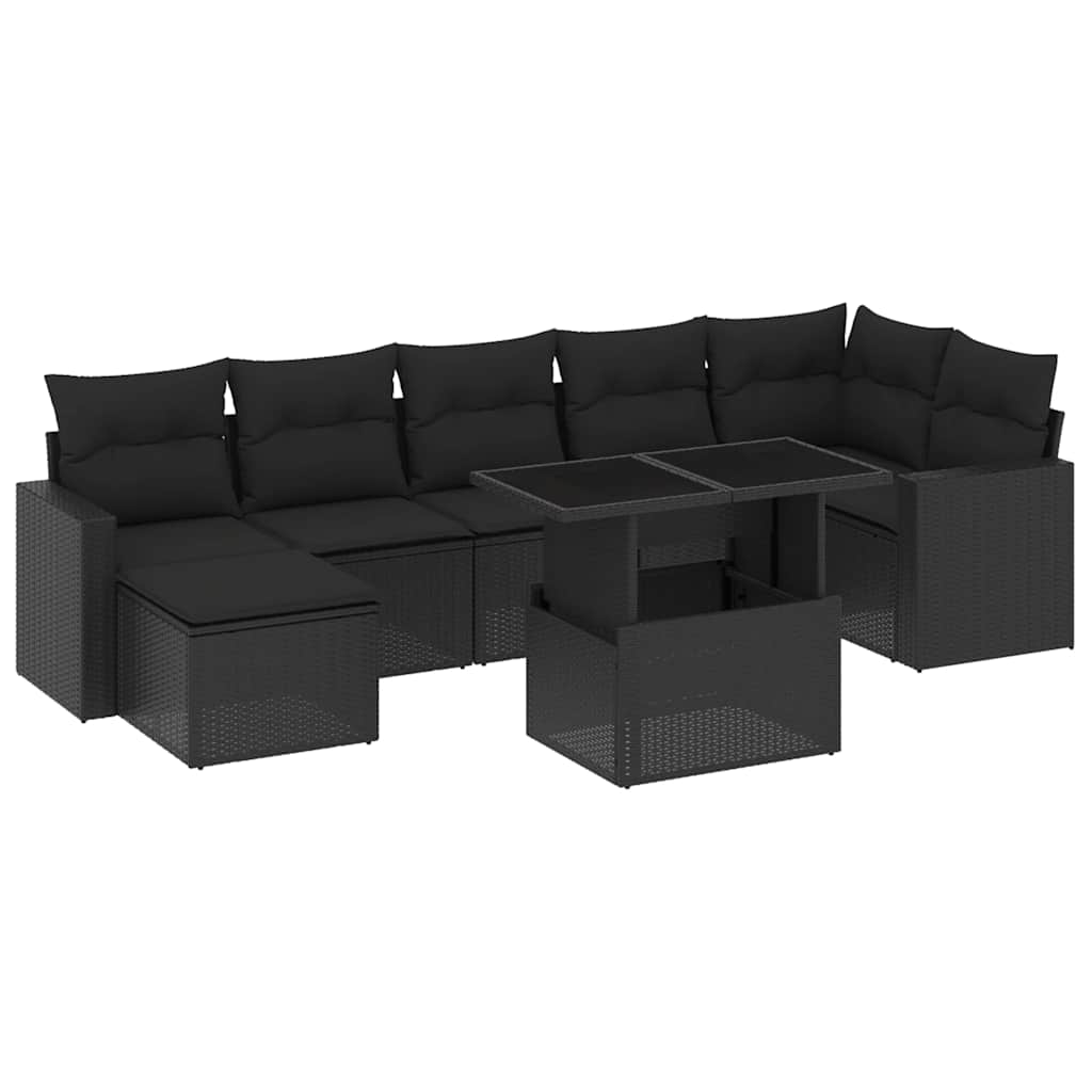 8-delige Loungeset met kussens poly rattan zwart is nu te koop bij PeponiXL, paradijselijk wonen!