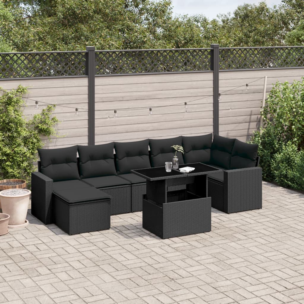8-delige Loungeset met kussens poly rattan zwart is nu te koop bij PeponiXL, paradijselijk wonen!