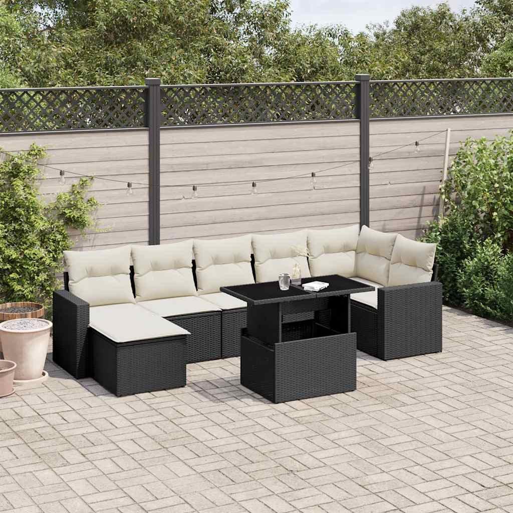 8-delige Loungeset met kussens poly rattan zwart is nu te koop bij PeponiXL, paradijselijk wonen!