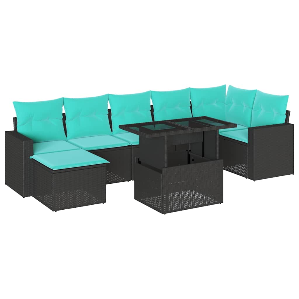 8-delige tuinbankset met kussens, zwart polyrotan is nu te koop bij PeponiXL, paradijselijk wonen!