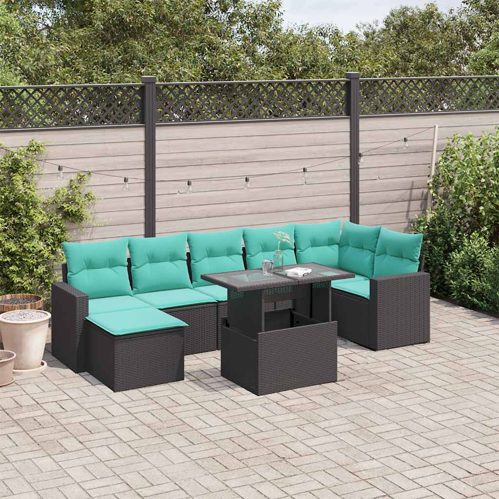 8-delige tuinbankset met kussens, zwart polyrotan is nu te koop bij PeponiXL, paradijselijk wonen!