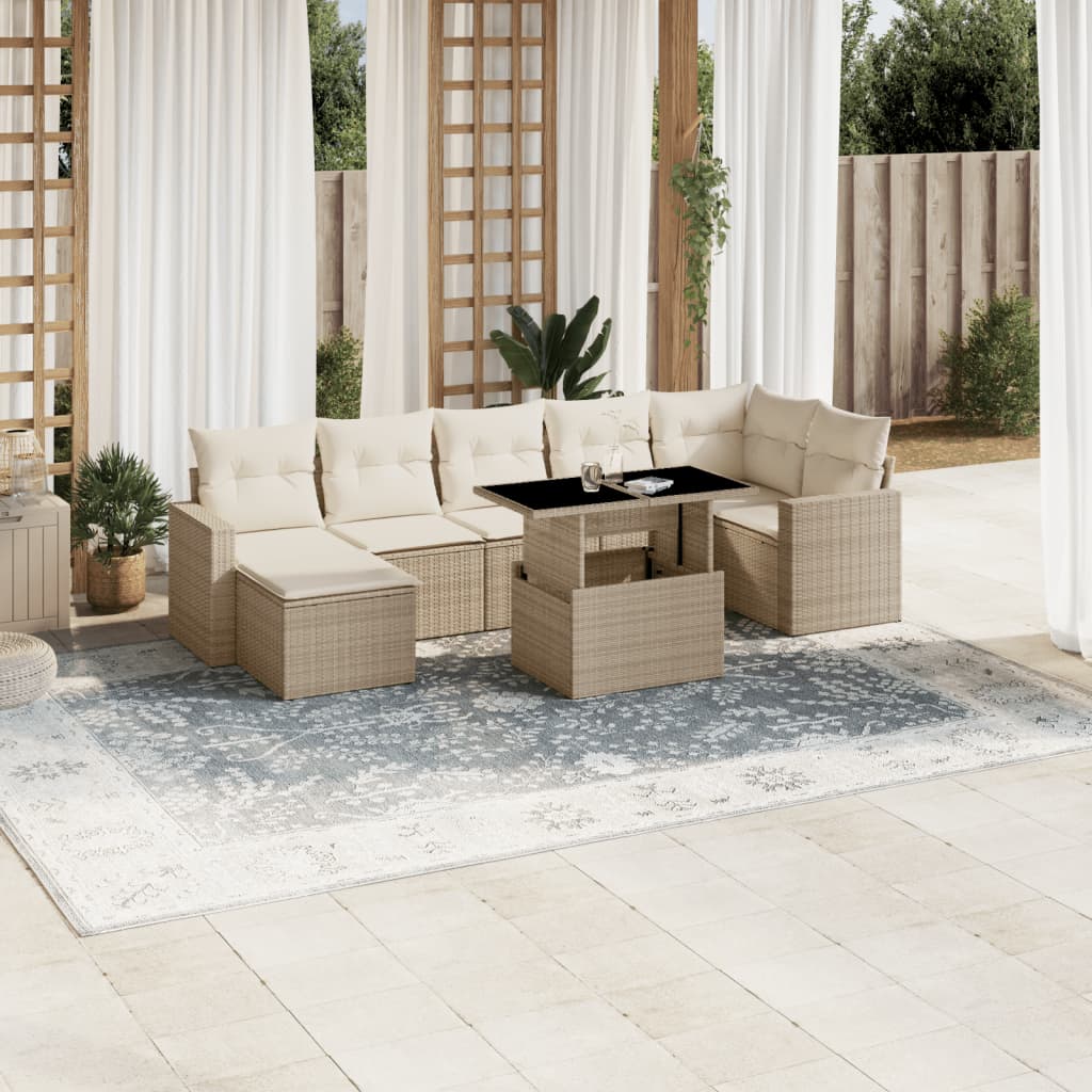 8-delige Loungeset met kussens poly rattan beige is nu te koop bij PeponiXL, paradijselijk wonen!