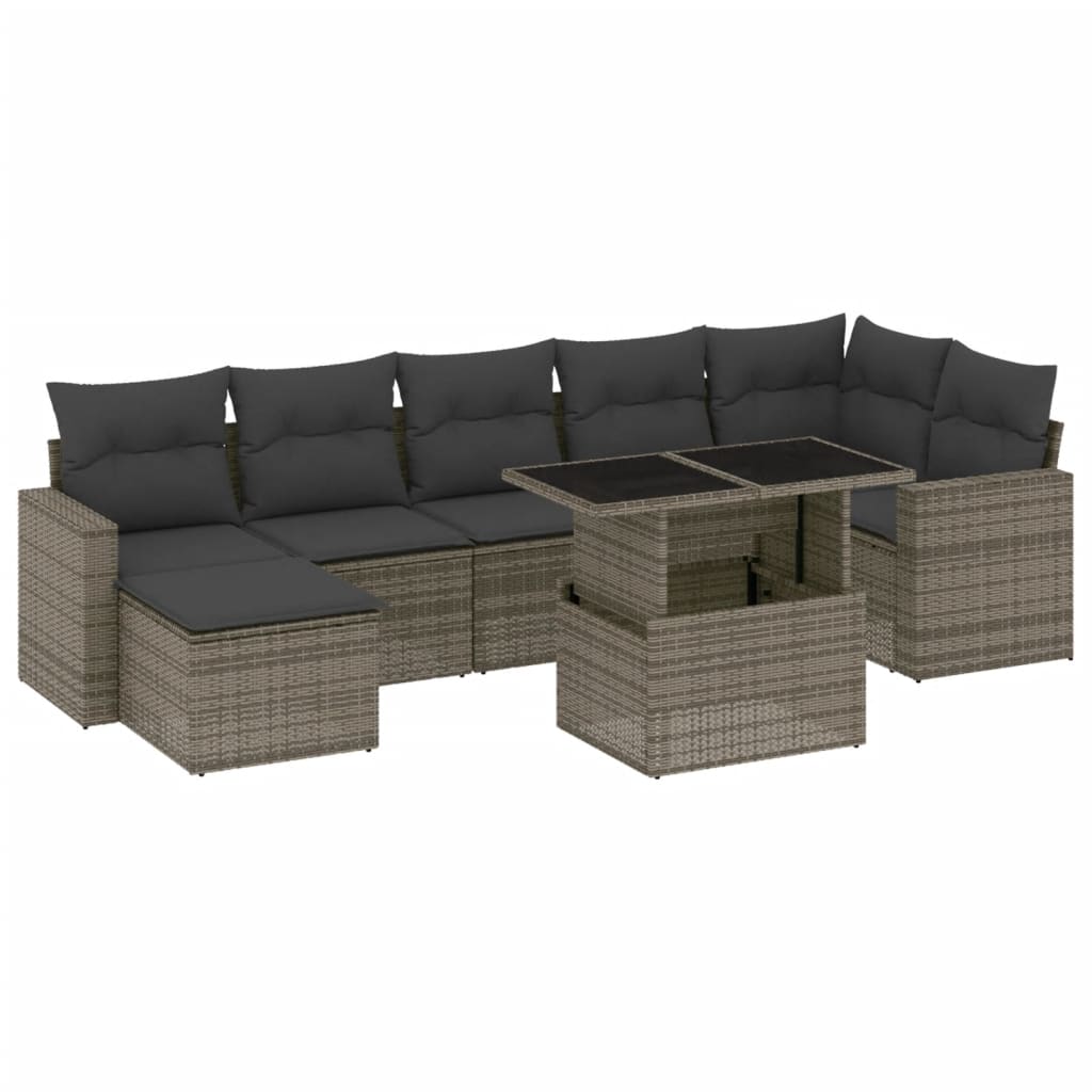 8-delige Loungeset met kussens poly rattan grijs is nu te koop bij PeponiXL, paradijselijk wonen!