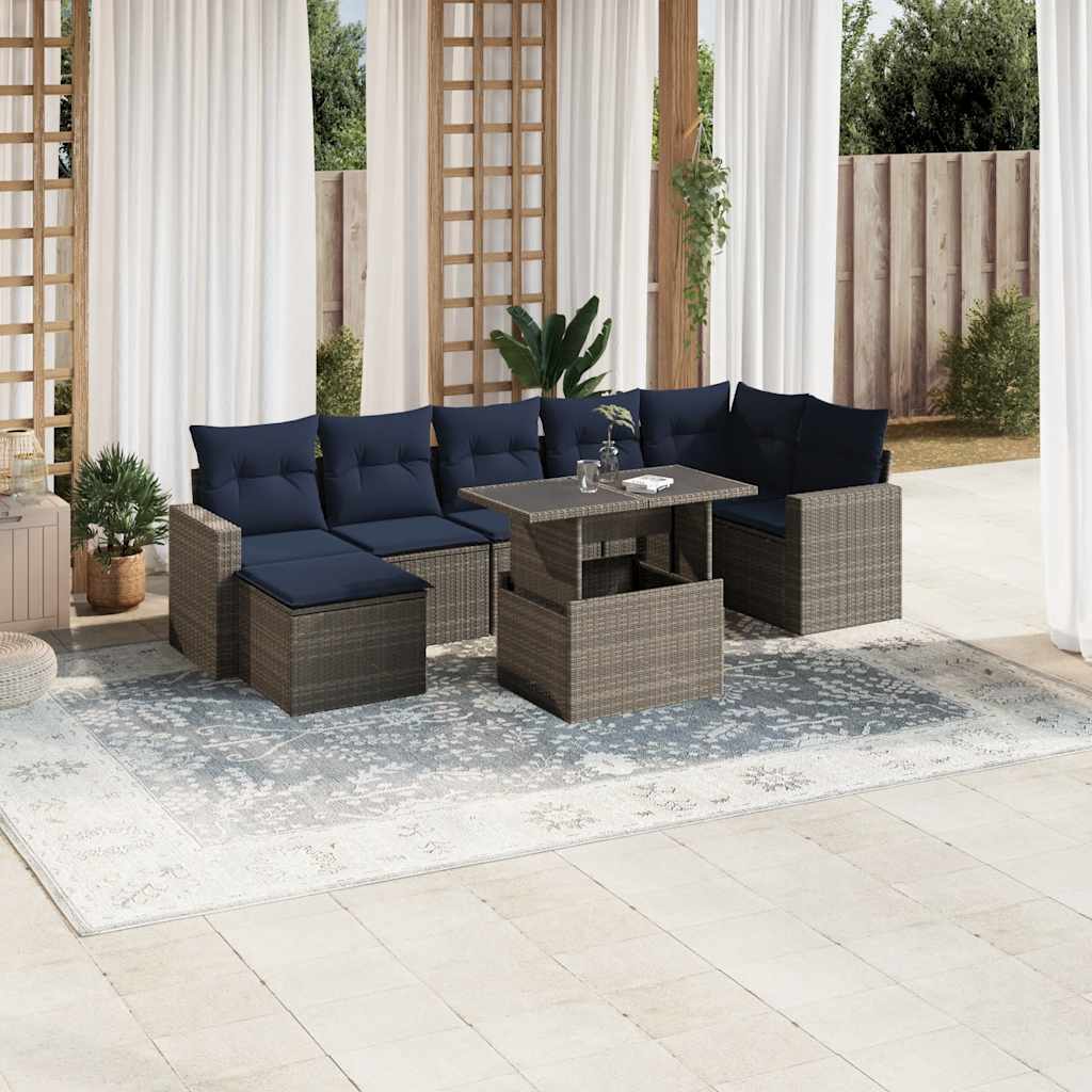 8-delige tuinbankset met kussens, grijs polyrotan is nu te koop bij PeponiXL, paradijselijk wonen!