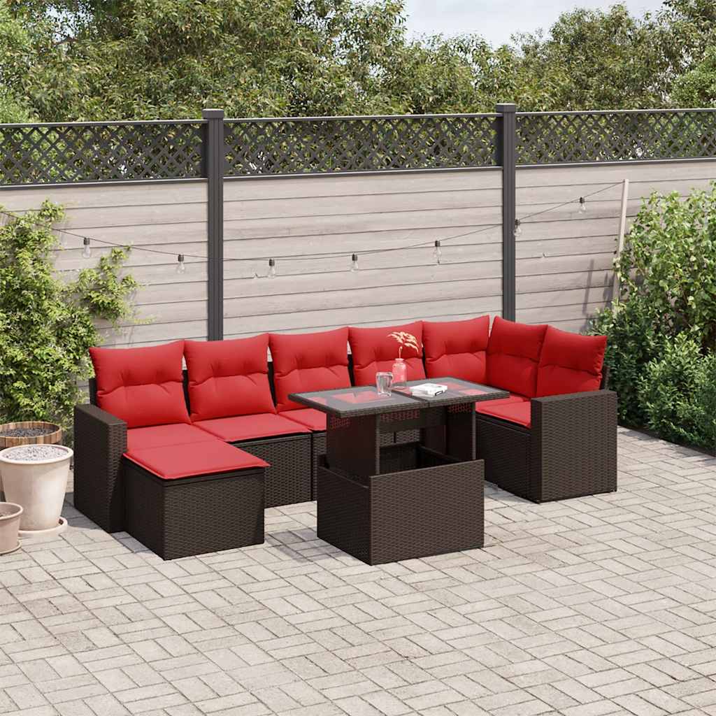 8-delige tuinbankset met kussens, bruin polyrotan is nu te koop bij PeponiXL, paradijselijk wonen!